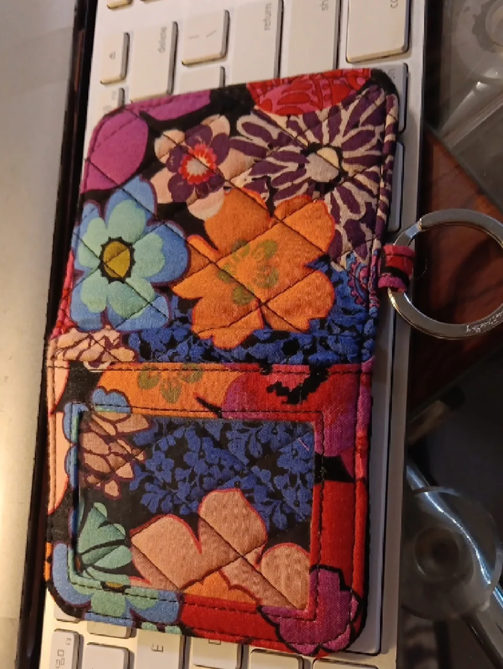 Vera Bradley Floral Quilted Key Pouch in Red, Blue, Pink, Orange, Green - Picture 5 of 6